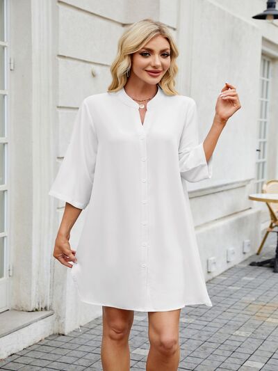 Minimalist Notch-Neck Mini Shirt Dress - MARIGOLD 