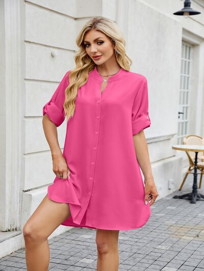 Minimalist Notch-Neck Mini Shirt Dress - MARIGOLD 