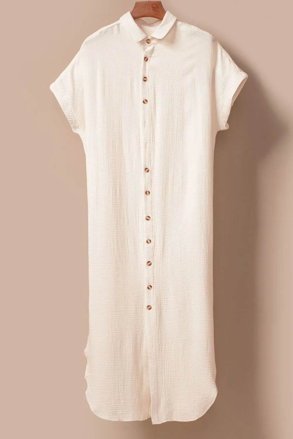 Button Down Short Sleeve Midi Shirt Dress - MARIGOLD 