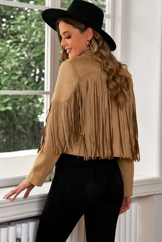 Fringe Trim Lapel Collar Cropped Blazer 2