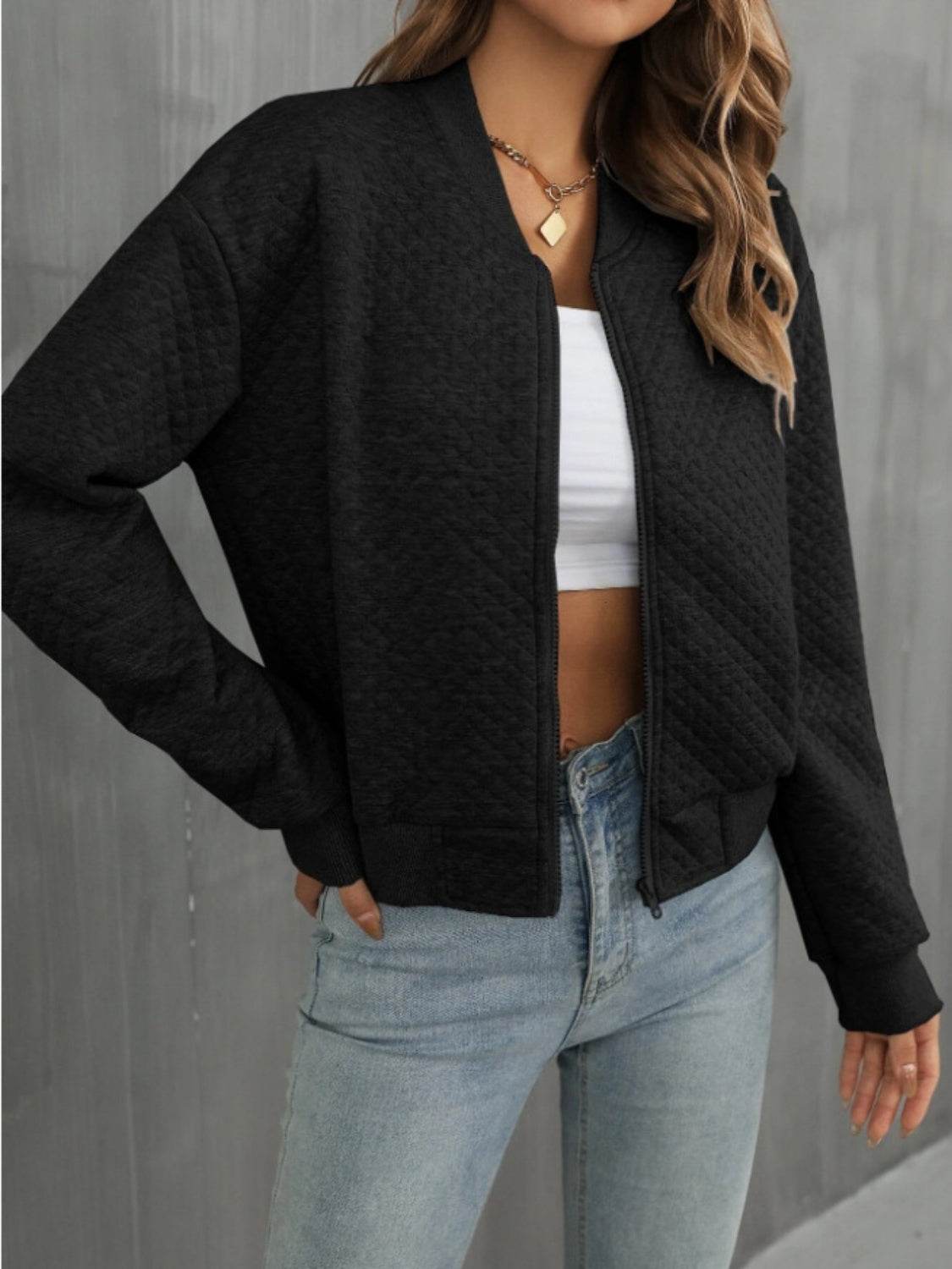 Zip Up Long Sleeve Jacket - MARIGOLD 