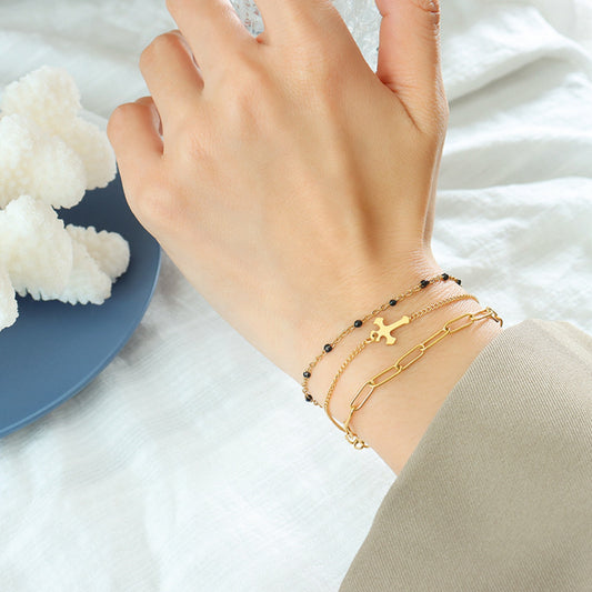 Delicate Three-Layered Cross Titanium Steel Bracelet - MARIGOLD 