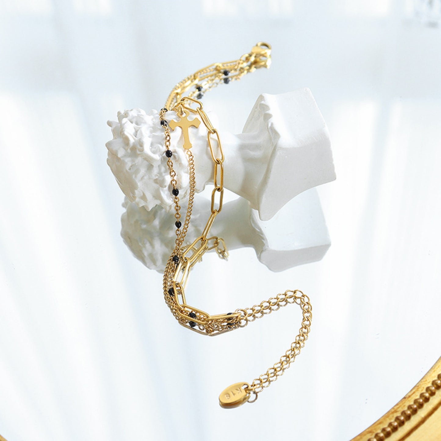 Delicate Three-Layered Cross Titanium Steel Bracelet - MARIGOLD 