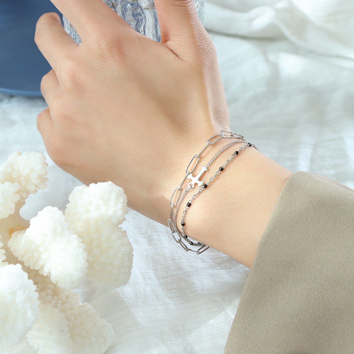 Delicate Three-Layered Cross Titanium Steel Bracelet - MARIGOLD 