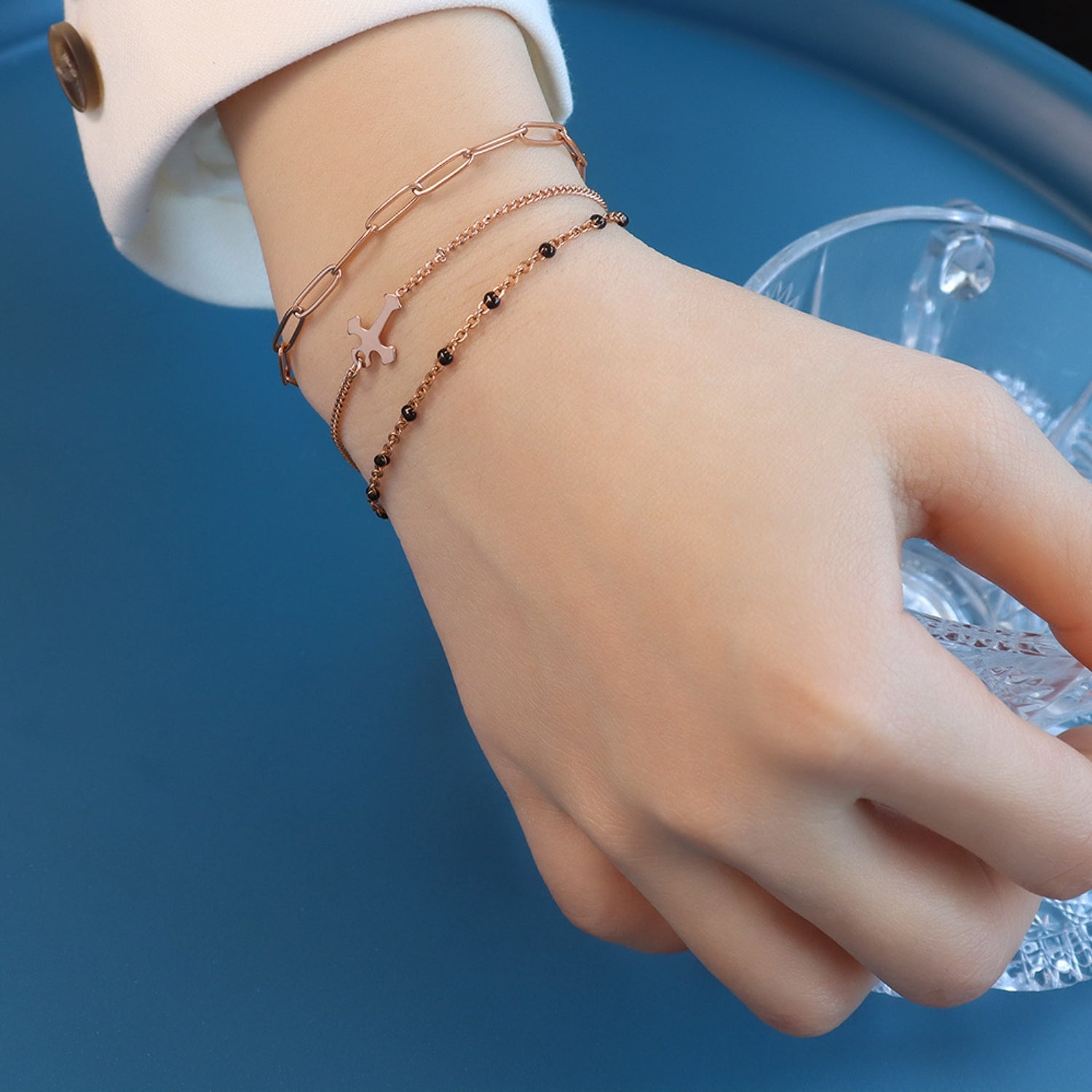 Delicate Three-Layered Cross Titanium Steel Bracelet - MARIGOLD 