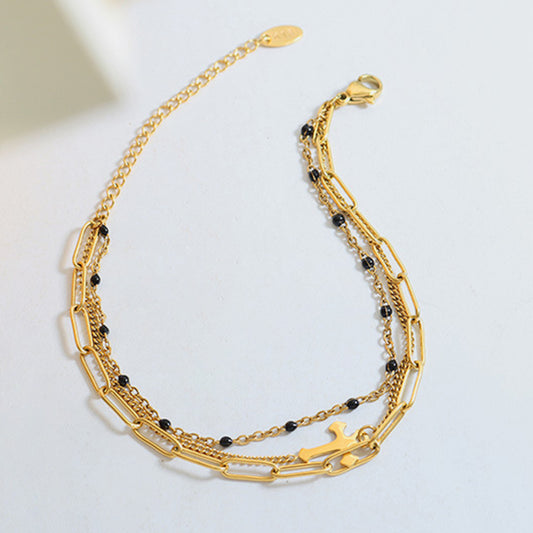 Delicate Three-Layered Cross Titanium Steel Bracelet - MARIGOLD 
