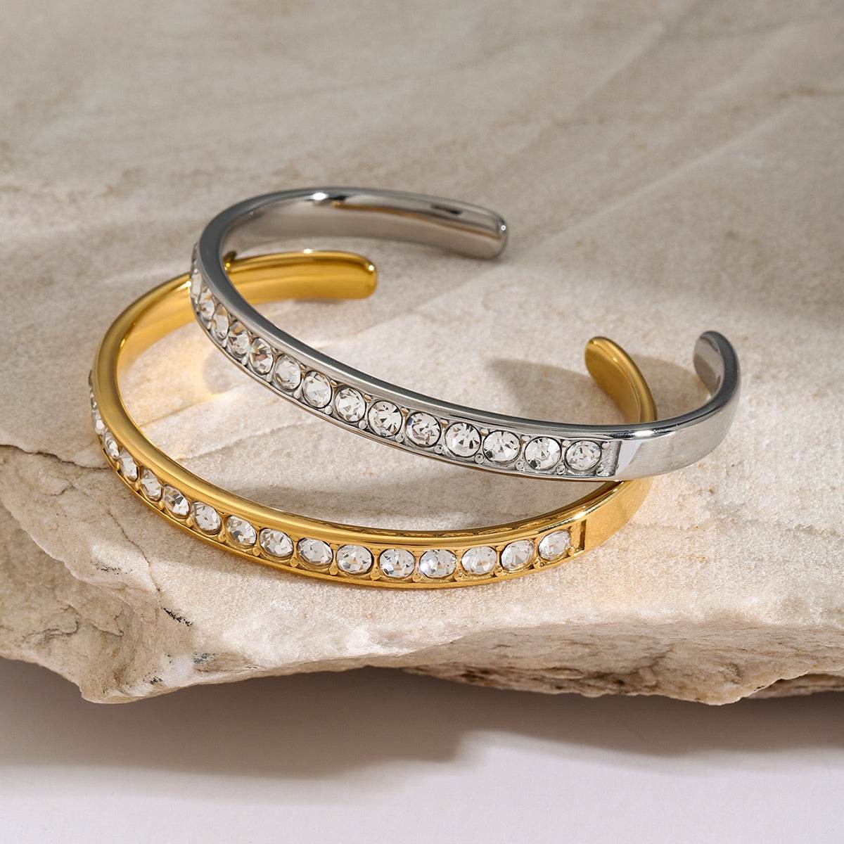Elegant Zircon Inlaid Stainless Steel Bracelet - MARIGOLD 
