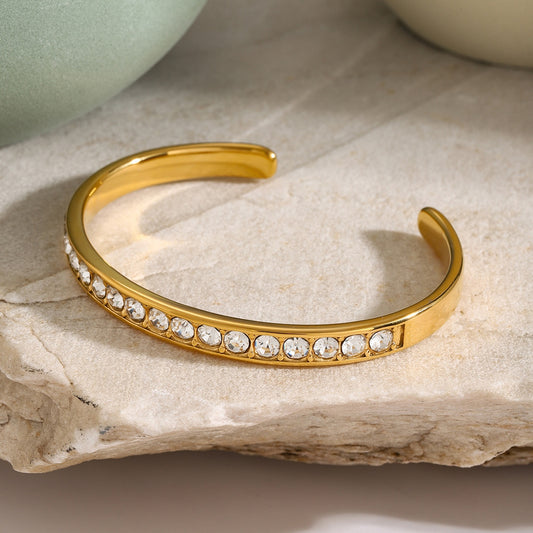 Elegant Zircon Inlaid Stainless Steel Bracelet - MARIGOLD 