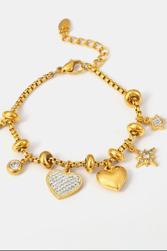 Elegant Zirconia Heart Charm Titanium Steel Bracelet - MARIGOLD 