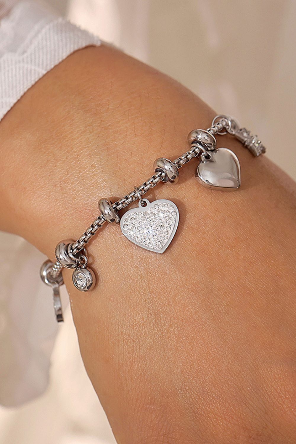 Elegant Zirconia Heart Charm Titanium Steel Bracelet - MARIGOLD 