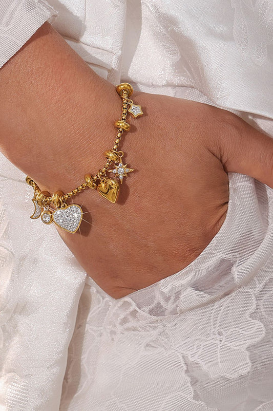 Elegant Zirconia Heart Charm Titanium Steel Bracelet - MARIGOLD 