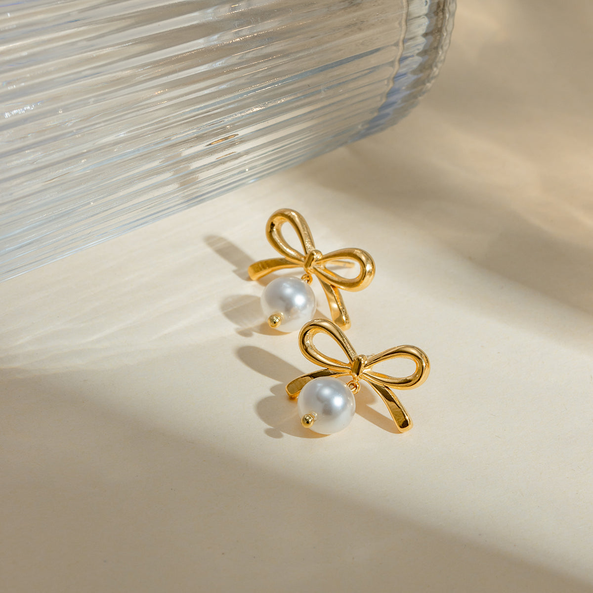 Elegant Bow Faux Pearl Stainless Steel Earrings - MARIGOLD 