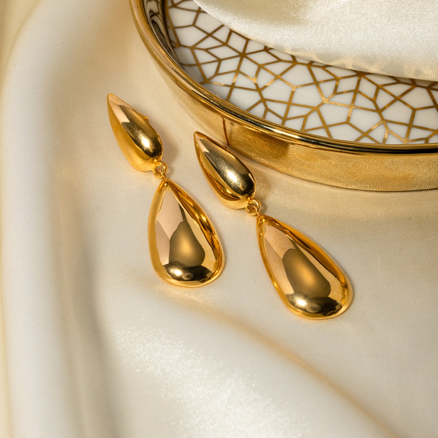 Elegant Double Tear Drop Stainless Steel Dangle Earrings - MARIGOLD 