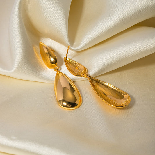 Elegant Double Tear Drop Stainless Steel Dangle Earrings - MARIGOLD 