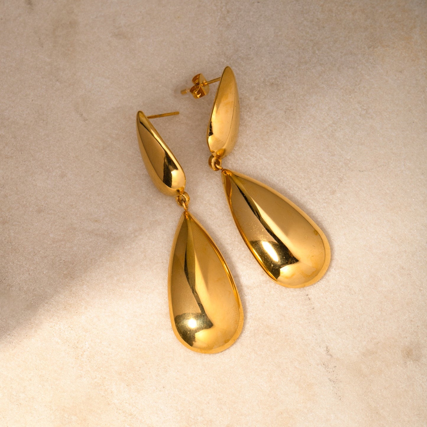 Elegant Double Tear Drop Stainless Steel Dangle Earrings - MARIGOLD 