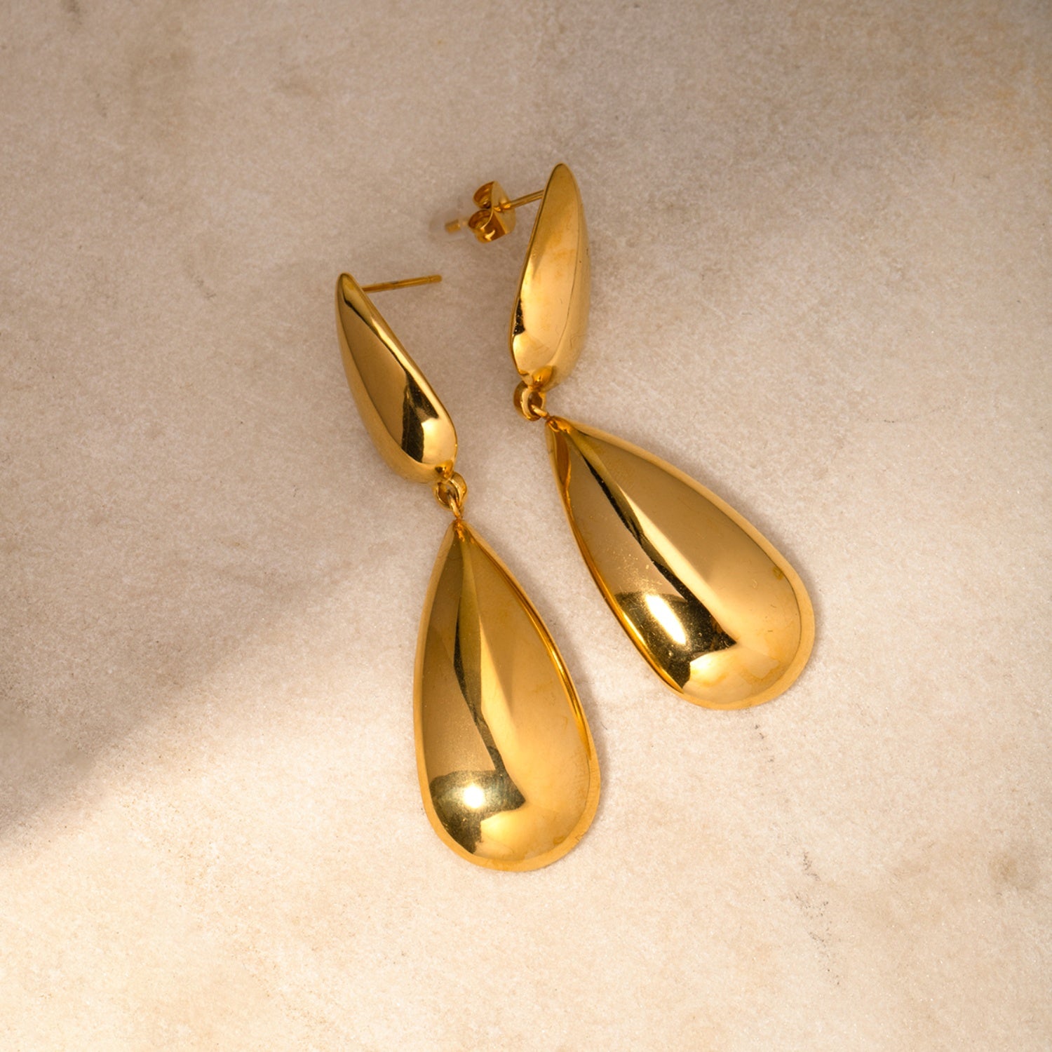 Elegant Double Tear Drop Stainless Steel Dangle Earrings - MARIGOLD 