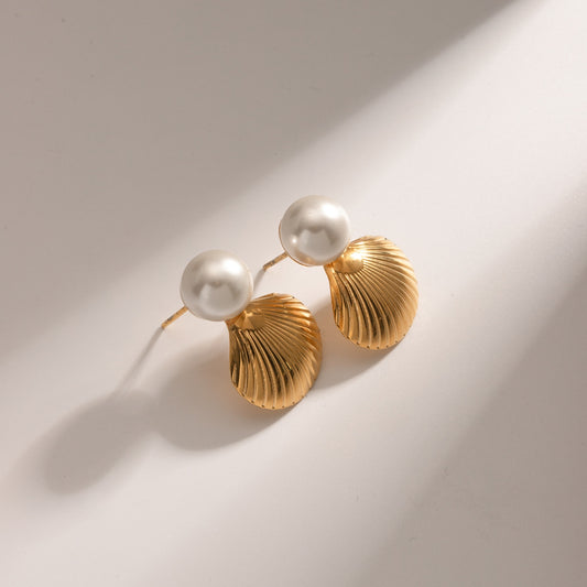 Elegant Shell Faux Pearl Stainless Steel Earrings - MARIGOLD 