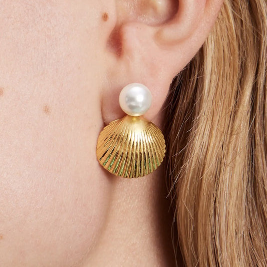 Elegant Shell Faux Pearl Stainless Steel Earrings - MARIGOLD 