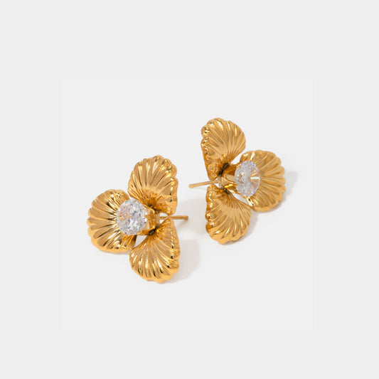 Elegant Zirconia Flower Stainless Steel Earrings - MARIGOLD 
