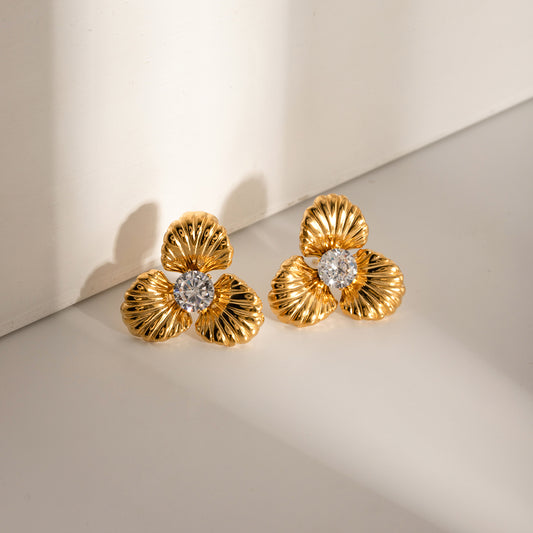 Elegant Zirconia Flower Stainless Steel Earrings - MARIGOLD 