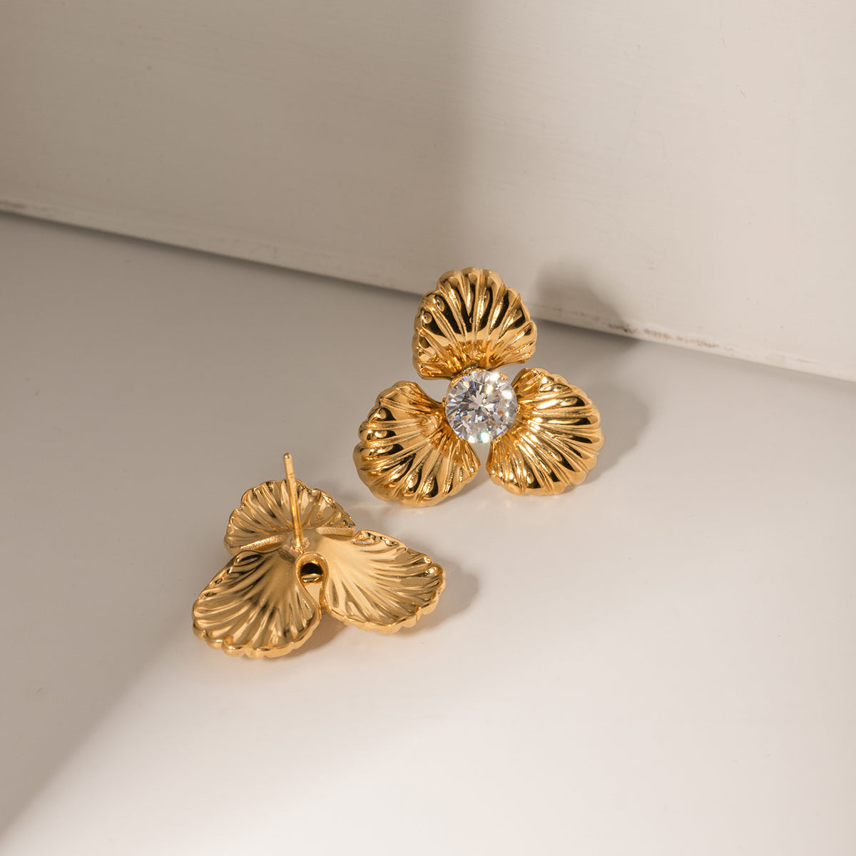 Elegant Zirconia Flower Stainless Steel Earrings - MARIGOLD 