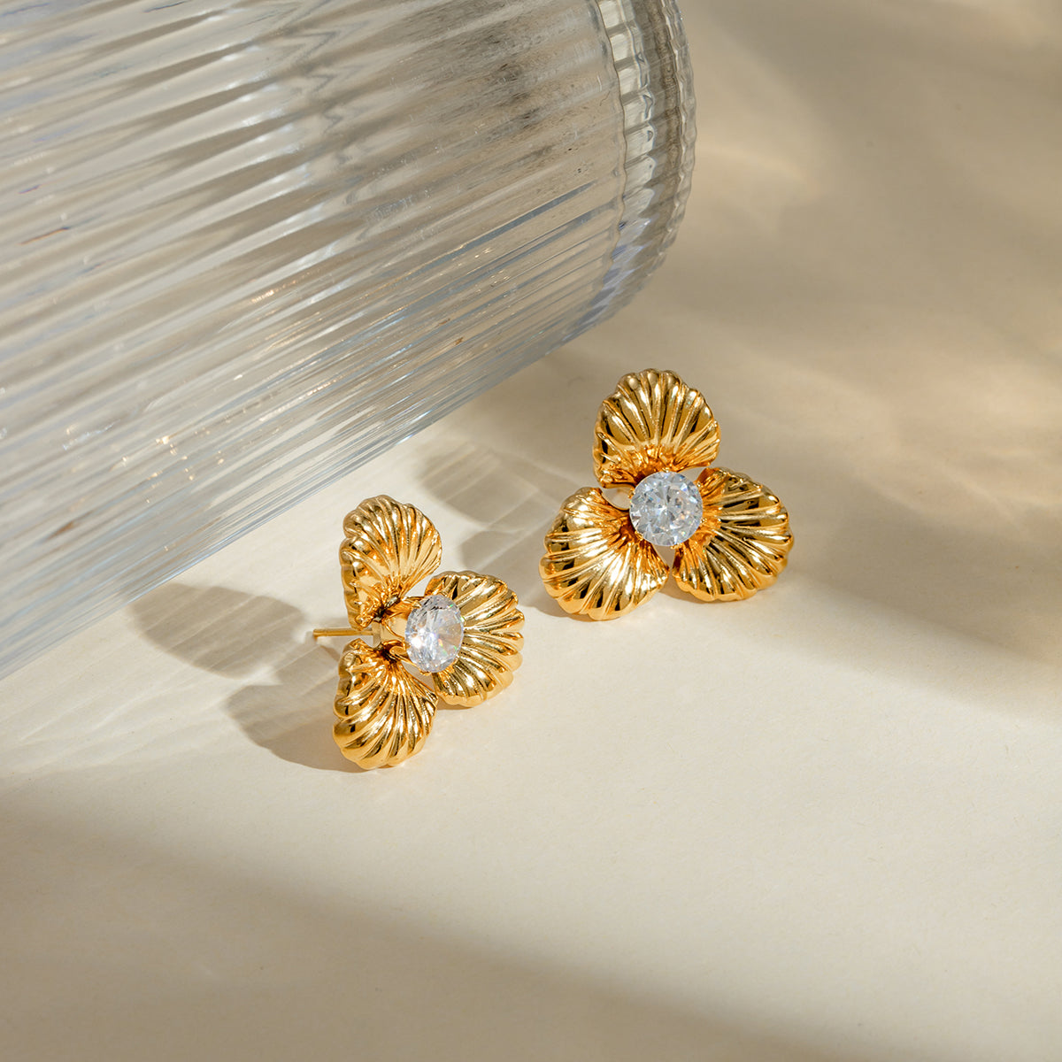 Elegant Zirconia Flower Stainless Steel Earrings - MARIGOLD 