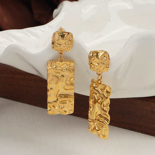 Sculpted Geometric Titanium Steel Dangle Earrings - MARIGOLD 