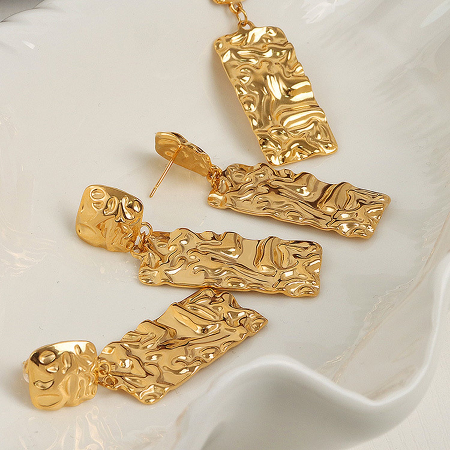 Sculpted Geometric Titanium Steel Dangle Earrings - MARIGOLD 