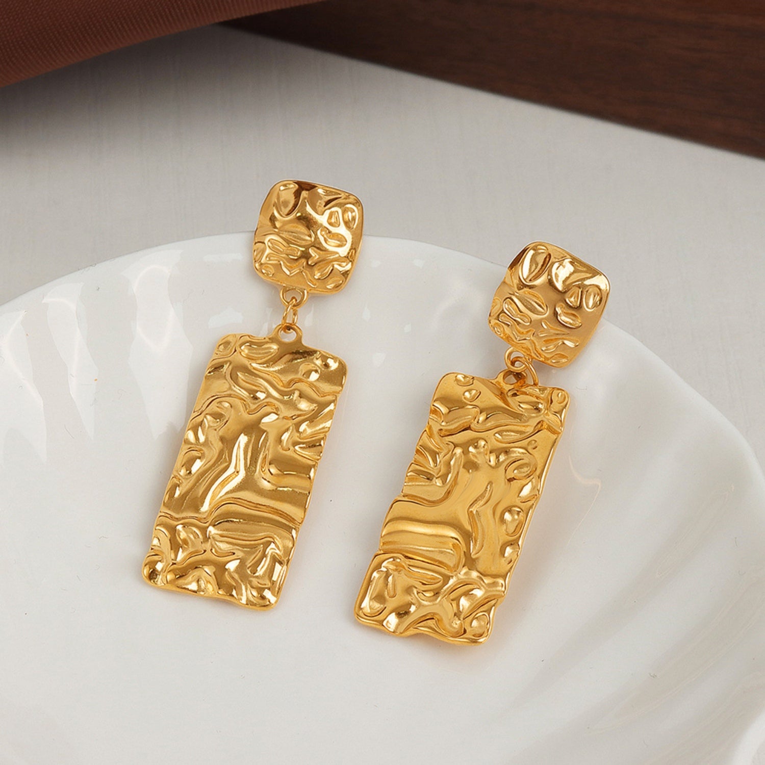 Sculpted Geometric Titanium Steel Dangle Earrings - MARIGOLD 