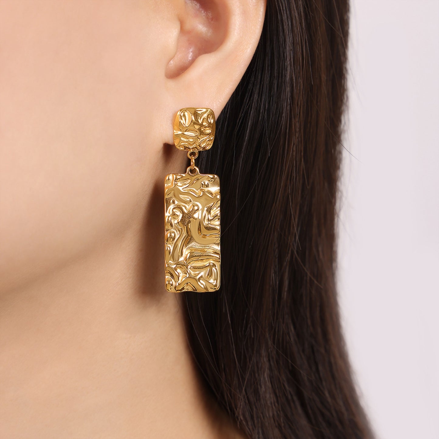 Sculpted Geometric Titanium Steel Dangle Earrings - MARIGOLD 