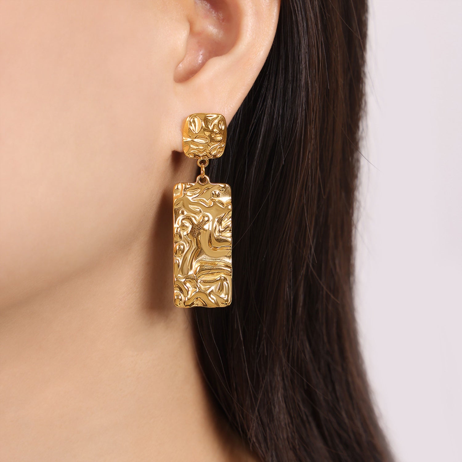 Sculpted Geometric Titanium Steel Dangle Earrings - MARIGOLD 