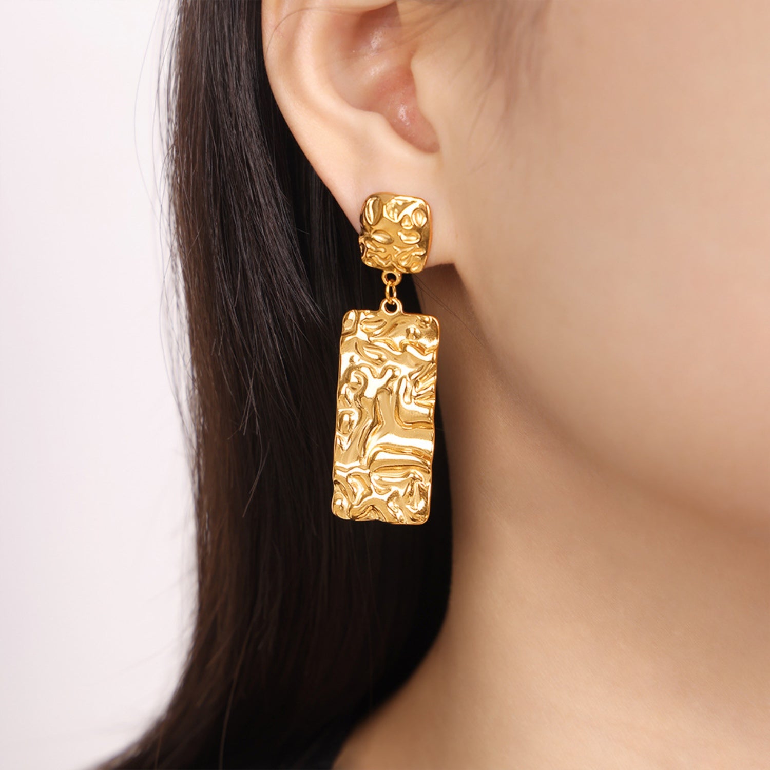 Sculpted Geometric Titanium Steel Dangle Earrings - MARIGOLD 