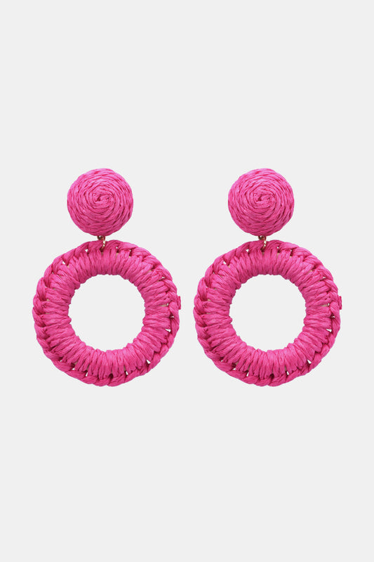 Round Shape Raffia Grass Dangle Earrings - MARIGOLD 