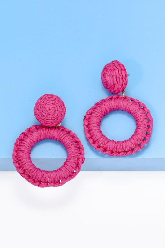 Round Shape Raffia Grass Dangle Earrings - MARIGOLD 