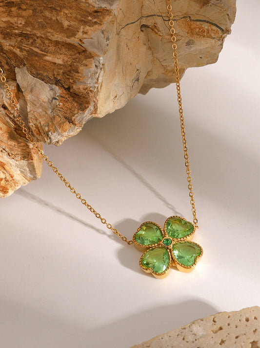 Elegant Zirconia Lucky Clover Stainless Steel Necklace - MARIGOLD 