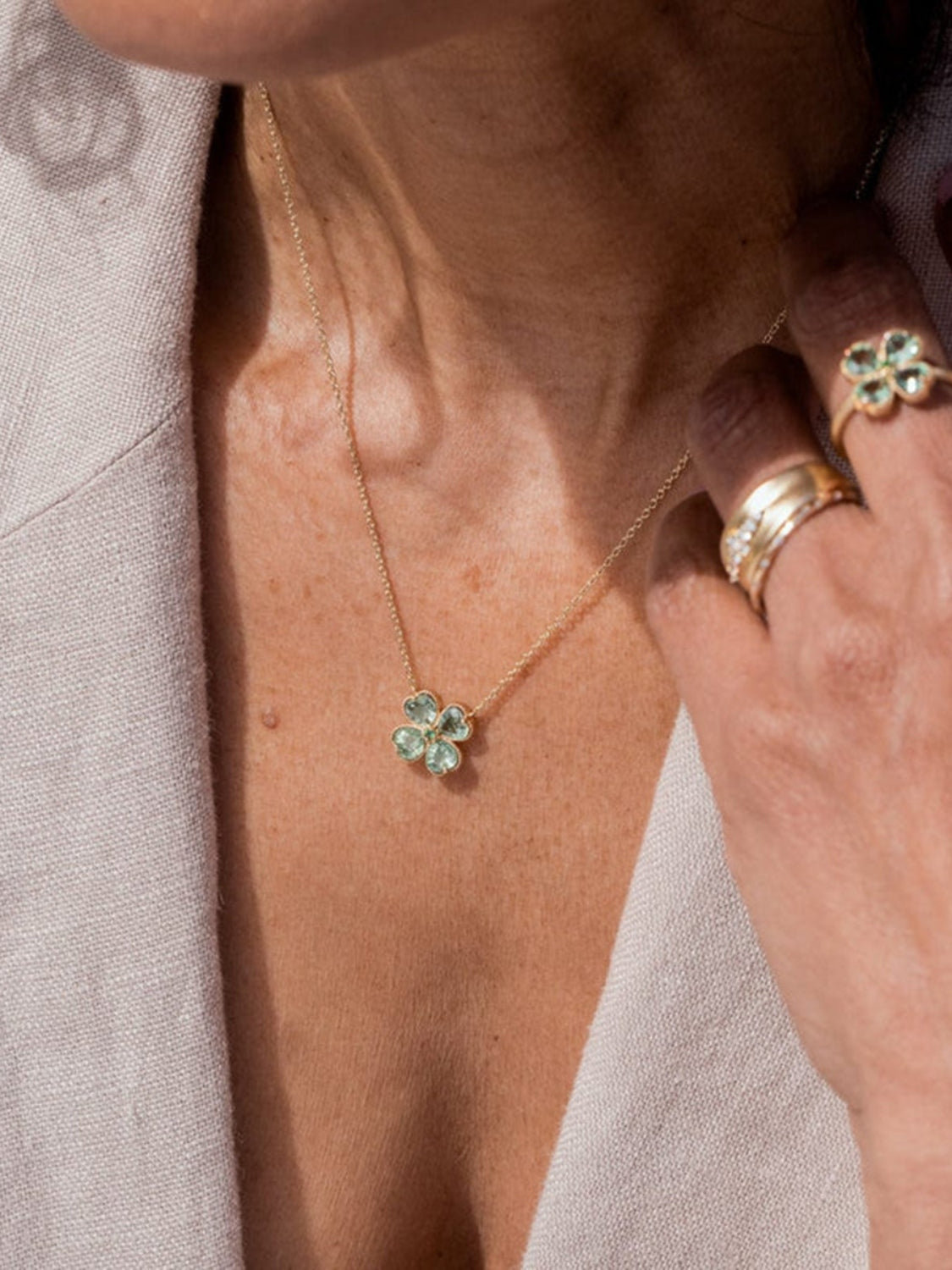 Elegant Zirconia Lucky Clover Stainless Steel Necklace - MARIGOLD 