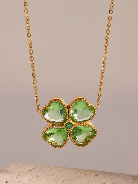 Elegant Zirconia Lucky Clover Stainless Steel Necklace - MARIGOLD 