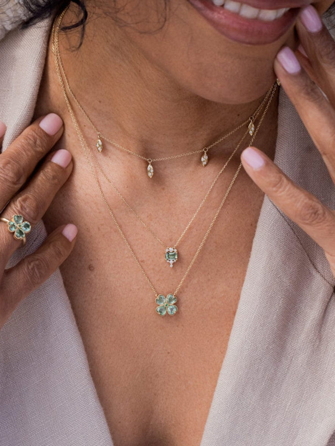 Elegant Zirconia Lucky Clover Stainless Steel Necklace - MARIGOLD 