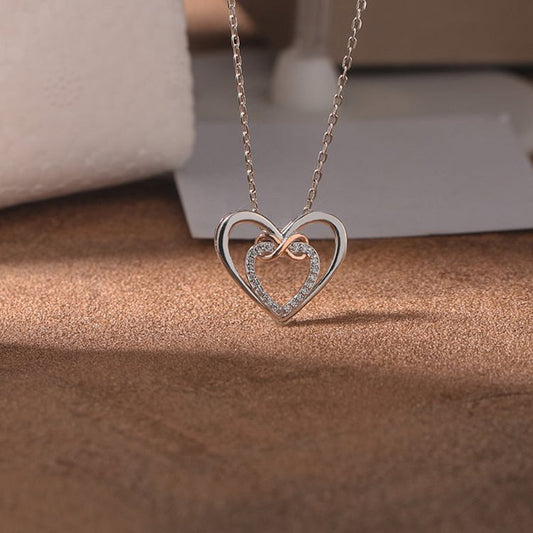 Heart Shape Inlaid Zircon 925 Sterling Silver Necklace - MARIGOLD 