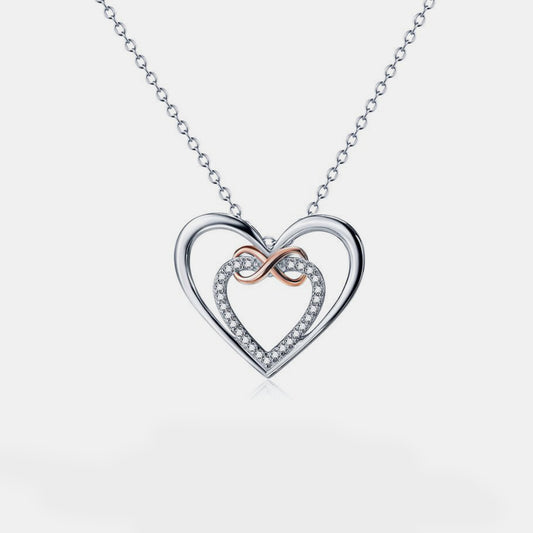 Heart Shape Inlaid Zircon 925 Sterling Silver Necklace - MARIGOLD 