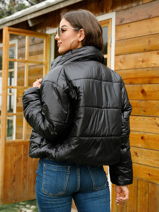 Zip-Up High-Neck Classic Puffer Jacket - MARIGOLD 
