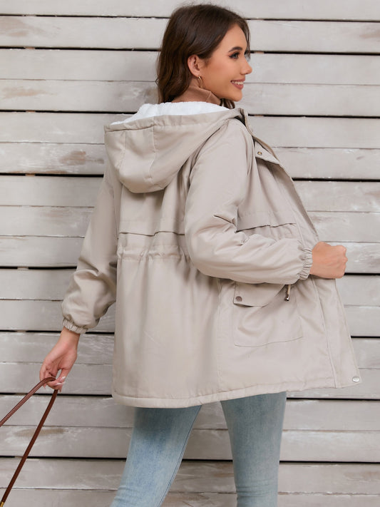 Drawstring Long Sleeve Hooded Jacket - MARIGOLD 