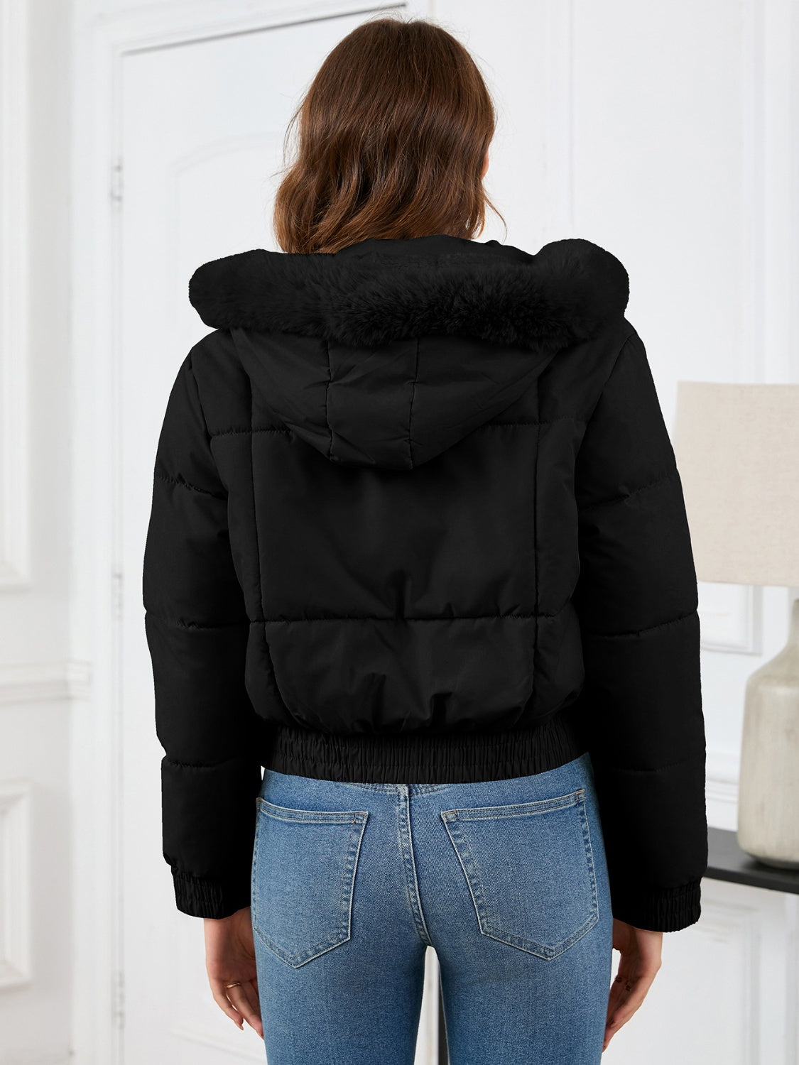 Cropped Hooded Winter Coat with Long Sleeves and Pockets - MARIGOLD 