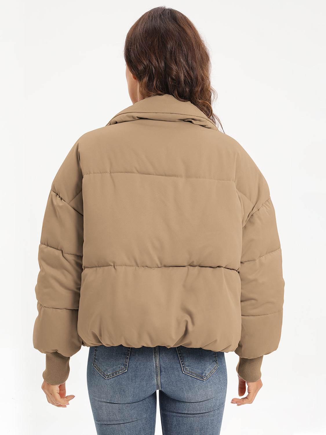 Zip Up Turtleneck Long Sleeve Puffer Jacket - MARIGOLD 
