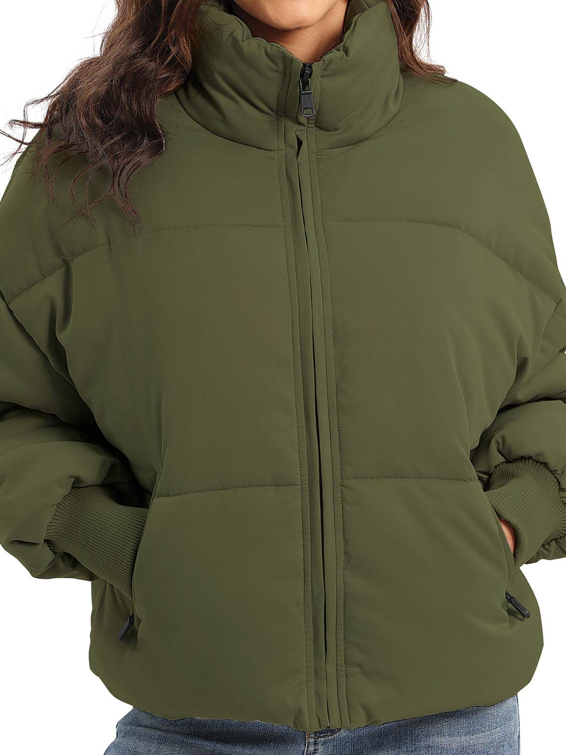 Zip Up Turtleneck Long Sleeve Puffer Jacket - MARIGOLD 