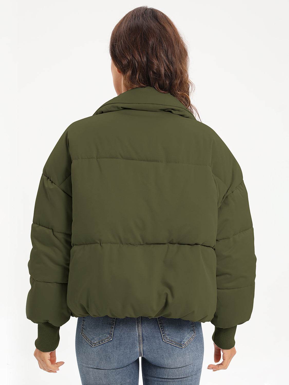Zip Up Turtleneck Long Sleeve Puffer Jacket - MARIGOLD 