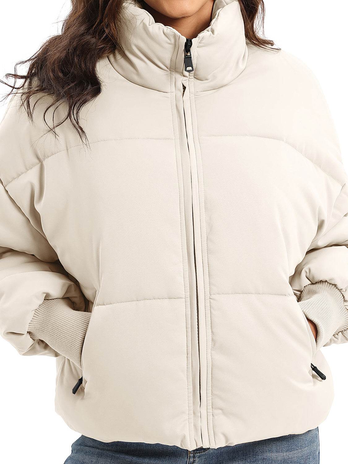 Zip Up Turtleneck Long Sleeve Puffer Jacket - MARIGOLD 