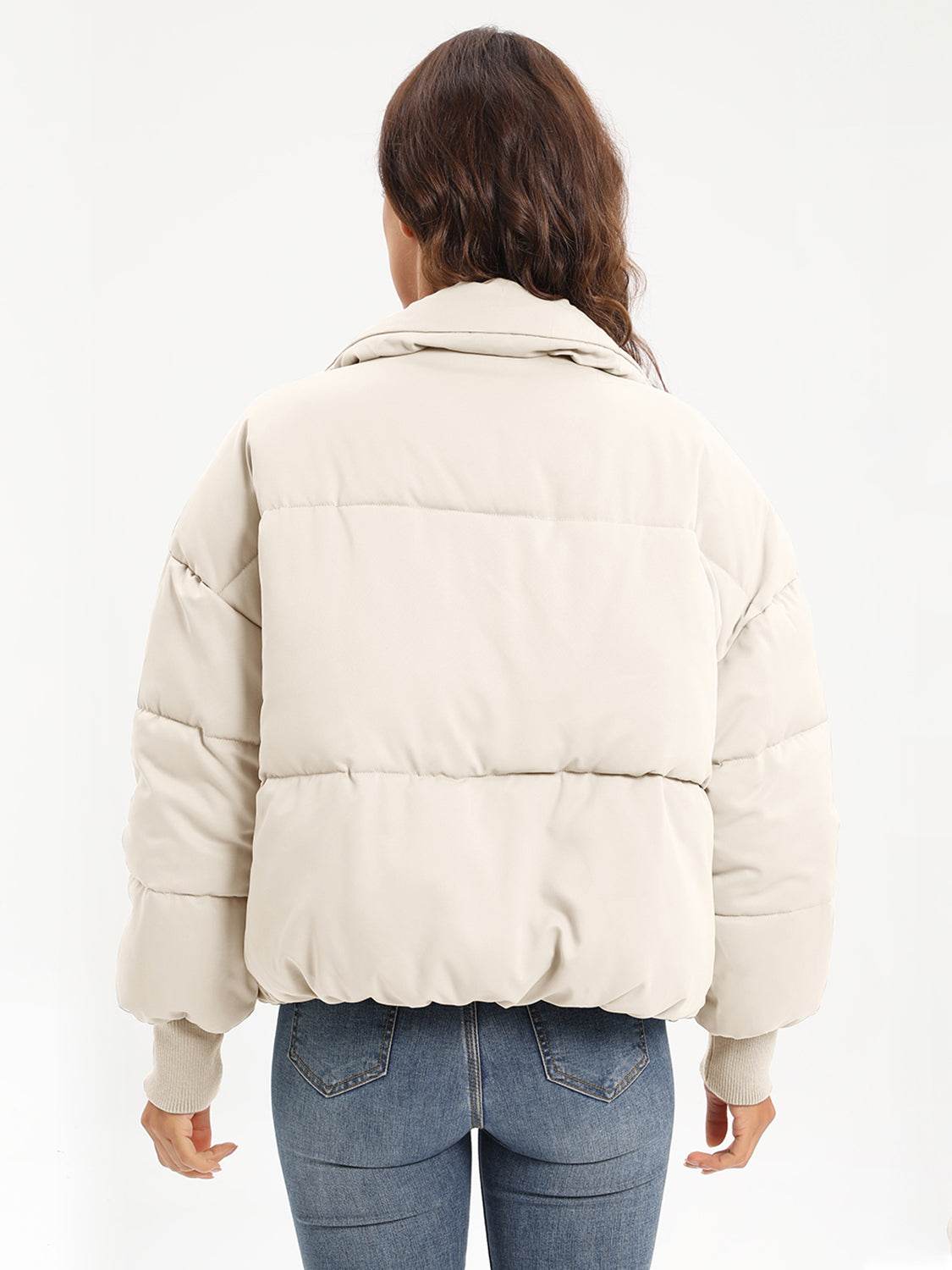 Zip Up Turtleneck Long Sleeve Puffer Jacket - MARIGOLD 