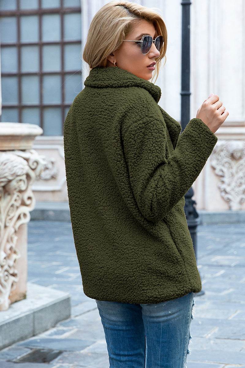 Full Size Lapel Collar Sherpa Coat - MARIGOLD 