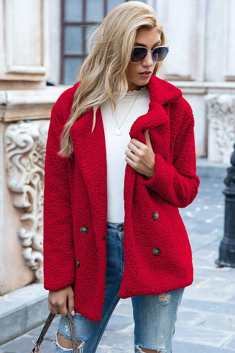 Full Size Lapel Collar Sherpa Coat - MARIGOLD 
